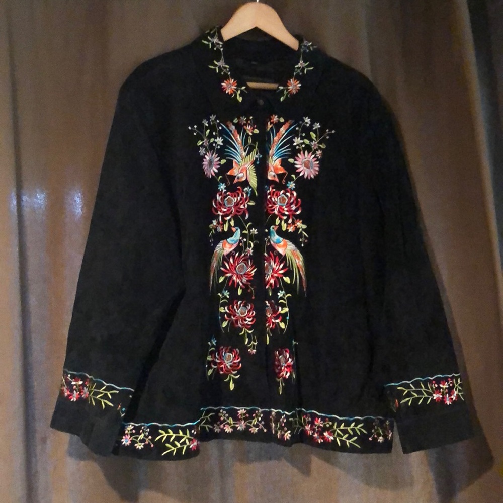 1990s black suede embroidered jacket.